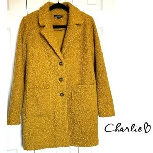 NWOT Charlie B Teddy Coat in Faux Curly Lamb Mustard Size Small